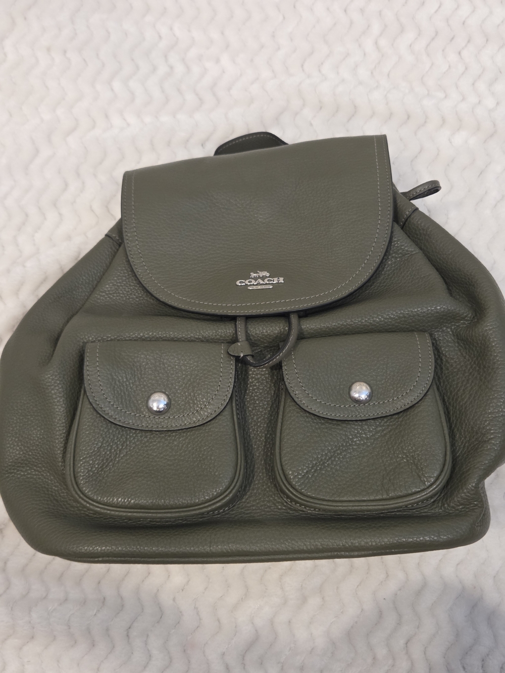 COACH Olive Green Pebbled Leather Backpack